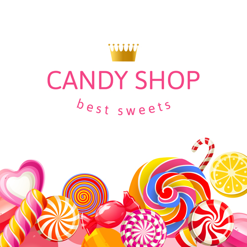 Candy shop background with crown vector 02 shop crown candy background   