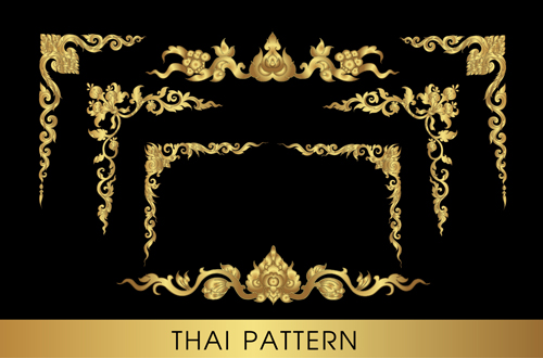 Golden thai ornaments art vector material 15 thai ornaments golden   