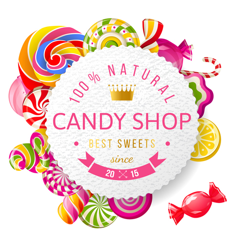 Candy shop background with crown vector 01 shop crown candy background   