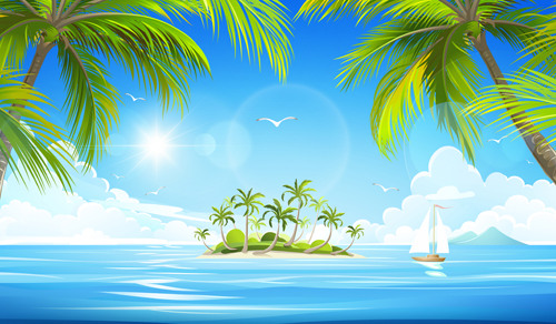 Beautiful tropical island landscape vector 02 tropical landscape island beautiful   