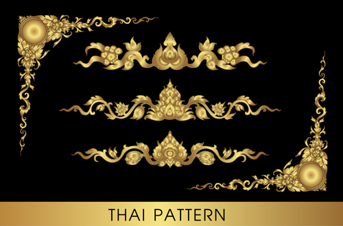 Golden thai ornaments art vector material 13 thai ornaments golden   