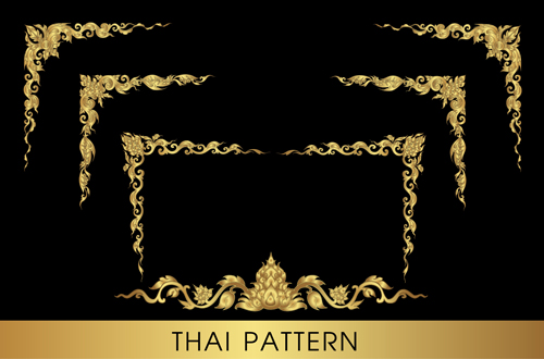 Golden thai ornaments art vector material 12 thai ornaments golden   