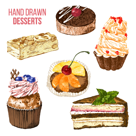 Hand drawn dessetts vector set hand drawn dessetts   