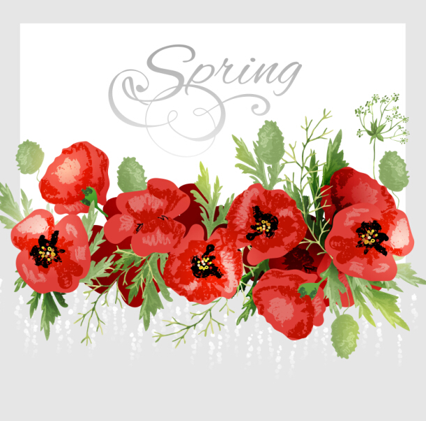 Red poppies with spring background vector 06 spring red poppies background   