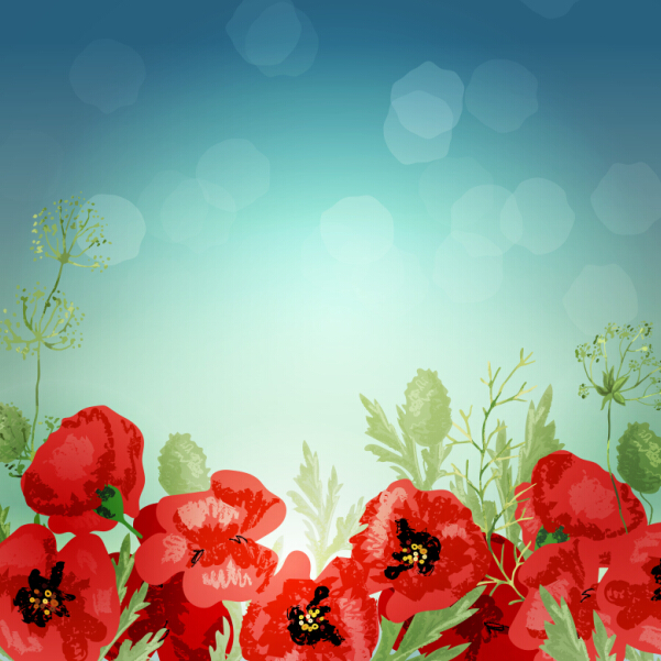 Red poppies with spring background vector 04 spring red poppies background   