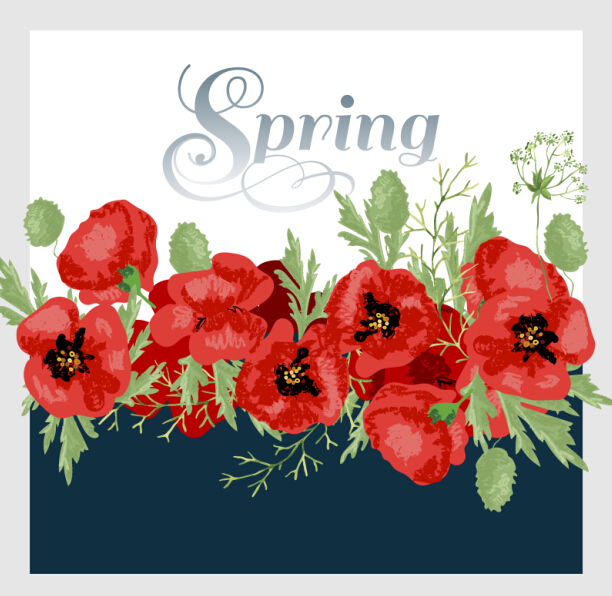 Red poppies with spring background vector 03 spring red poppies background   