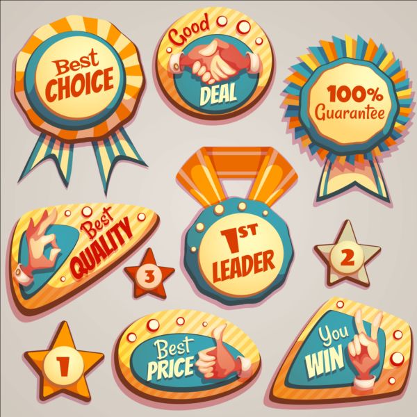 Retro badges with labels vector set 07 Retro font labels badges   