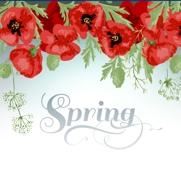 Red poppies with spring background vector 01 spring red poppies background   