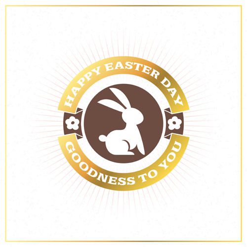 Happy easter badge with rabbit vector rabbit happy golden badge   