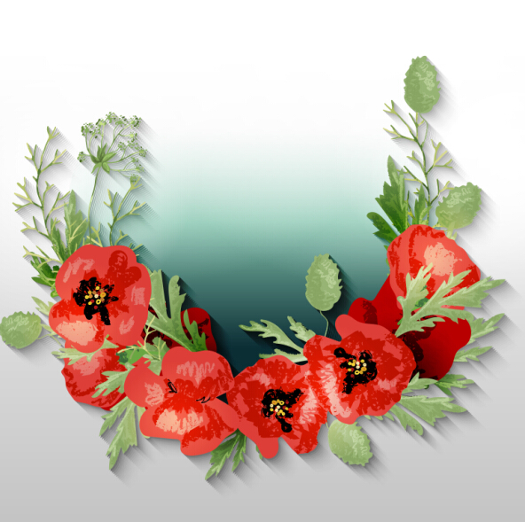 Red poppies with spring background vector 09 spring red poppies background   