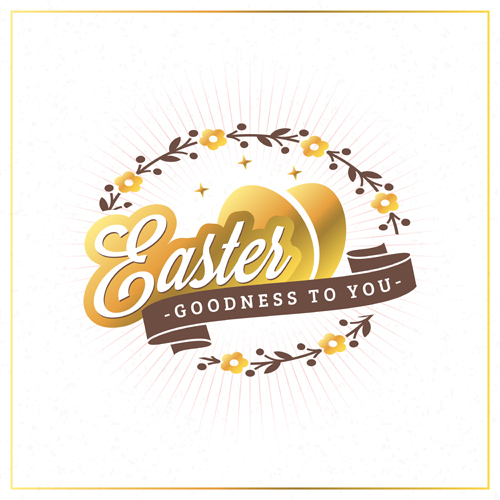 Happy easter ribbon labels vector 02 labels golden easter badge   