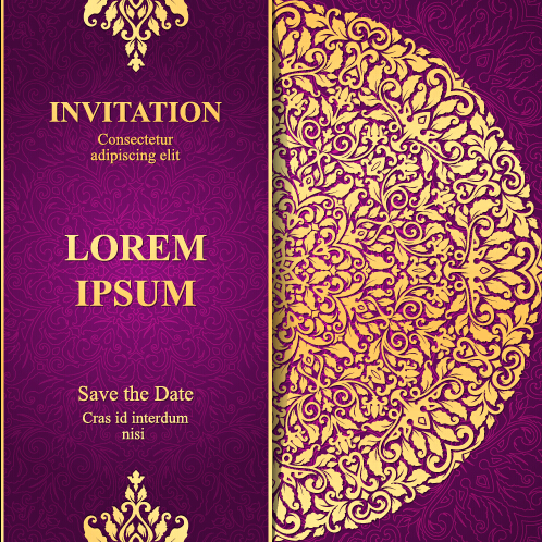 Vintage invitation card with purple floral pattern vector 19 vintage purple pattern invitation floral card   