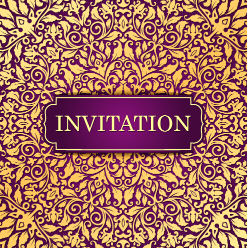 Vintage invitation card with purple floral pattern vector 18 vintage purple pattern invitation floral card   