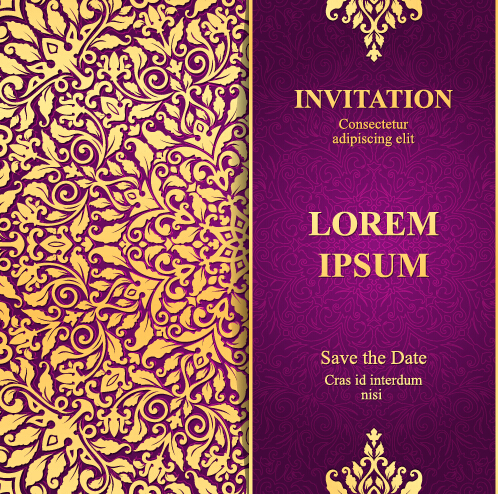 Vintage invitation card with purple floral pattern vector 17 vintage purple pattern invitation floral card   