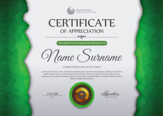Green certificate template and geometric shape vector 02 green Geometric Shape geometric certificate template certificate   
