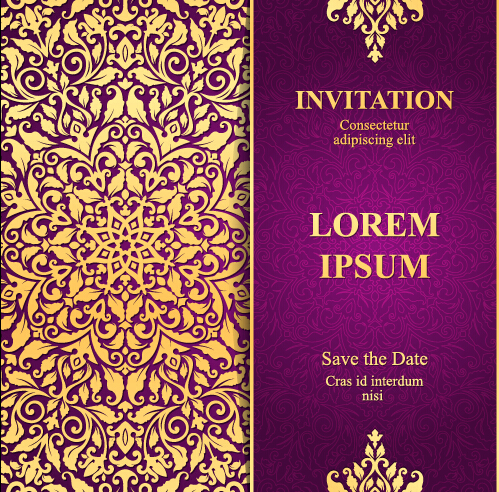 Vintage invitation card with purple floral pattern vector 16 vintage purple pattern invitation floral card   