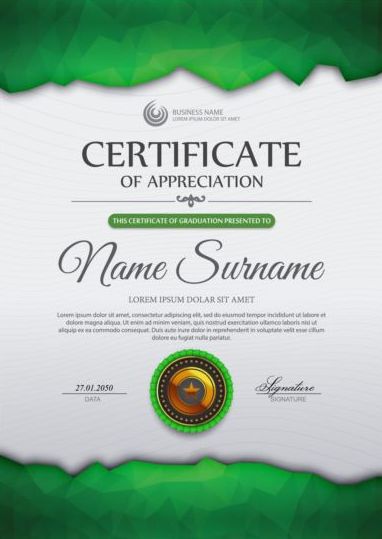 Green certificate template and geometric shape vector 01 Geometric Shape certificate template certificate   