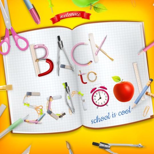 Blank book background with school supplies vector school supplies book blank   