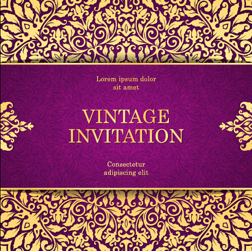 Vintage invitation card with purple floral pattern vector 15 vintage purple pattern invitation floral card   