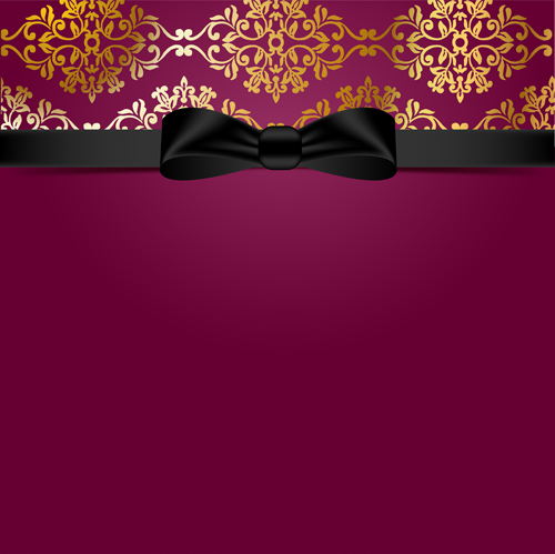 Pruple ornate background with black bow vector 02 Pruple ornate bow black background   