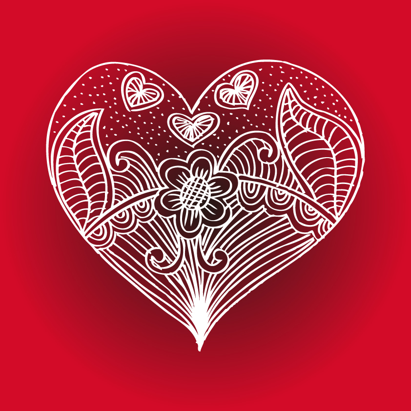 Doodle heart with floral vector material 01 heart floral doodle   