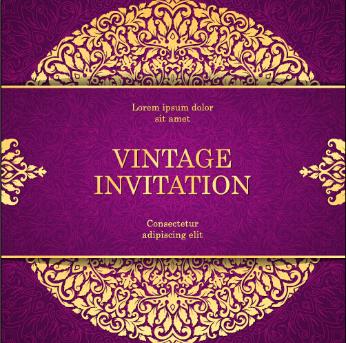 Vintage invitation card with purple floral pattern vector 14 vintage purple pattern invitation floral card   