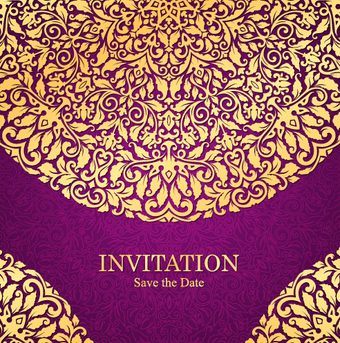 Vintage invitation card with purple floral pattern vector 04 vintage purple pattern invitation floral card   