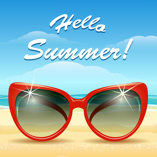 Summer sea and beach with sunglasses vector background 01 sunglasses summer beach background   