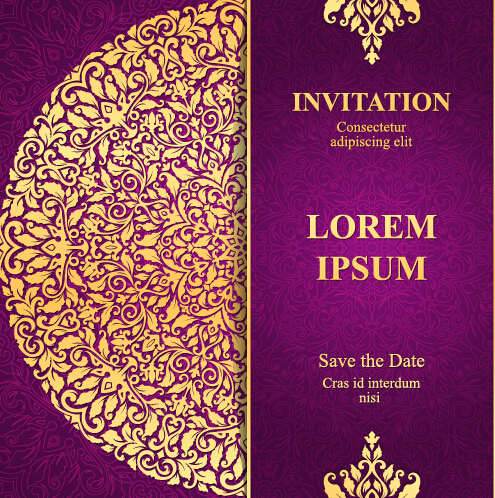 Vintage invitation card with purple floral pattern vector 13 vintage purple pattern invitation floral card   