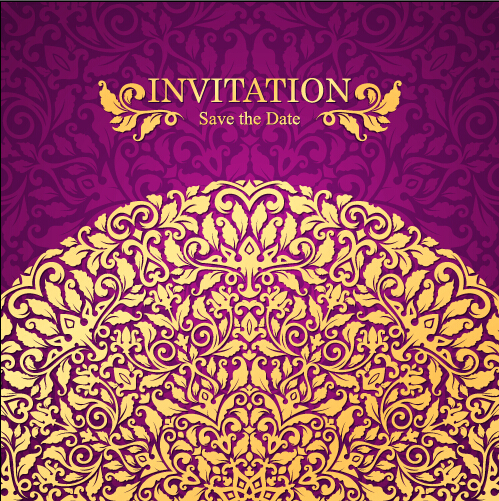 Vintage invitation card with purple floral pattern vector 03 vintage purple pattern invitation floral card   