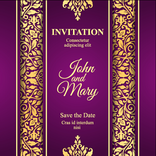 Vintage invitation card with purple floral pattern vector 12 vintage purple pattern invitation floral card   