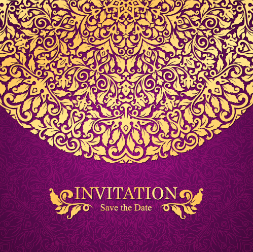 Vintage invitation card with purple floral pattern vector 02 vintage purple pattern invitation floral card   