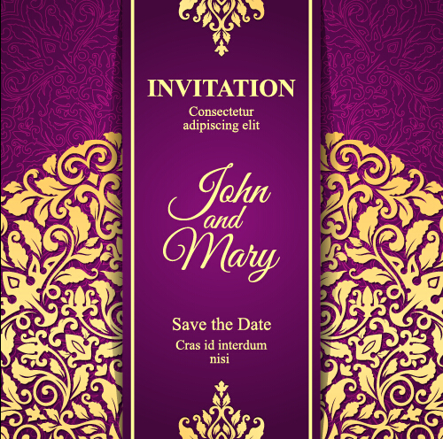 Vintage invitation card with purple floral pattern vector 11 vintage purple pattern invitation floral card   