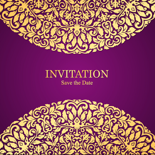 Vintage invitation card with purple floral pattern vector 01 vintage purple pattern invitation floral card   