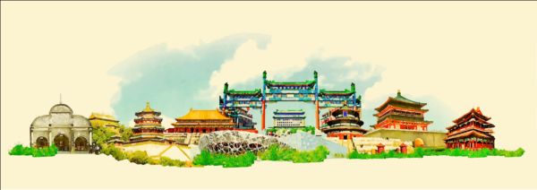 Watercolor city beijing vector watercolor city Beijing   