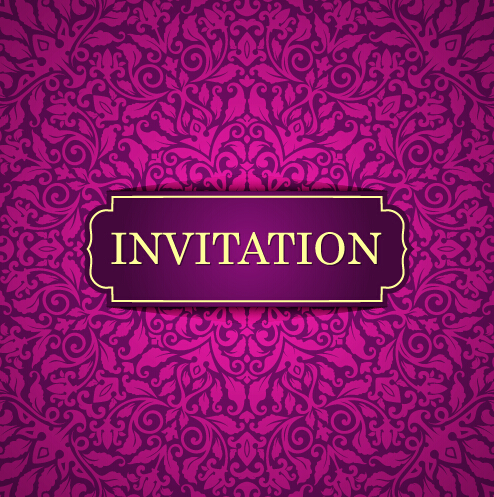 Vintage invitation card with purple floral pattern vector 10 vintage purple pattern invitation floral card   