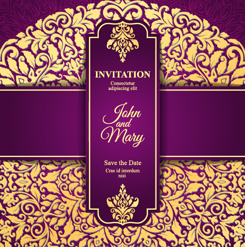 Vintage invitation card with purple floral pattern vector 09 vintage purple pattern invitation floral card   