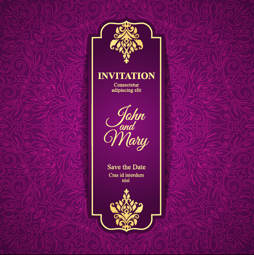 Vintage invitation card with purple floral pattern vector 08 vintage purple pattern invitation floral card   
