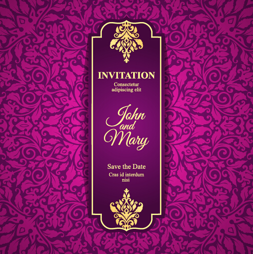 Vintage invitation card with purple floral pattern vector 07 vintage purple pattern invitation floral card   