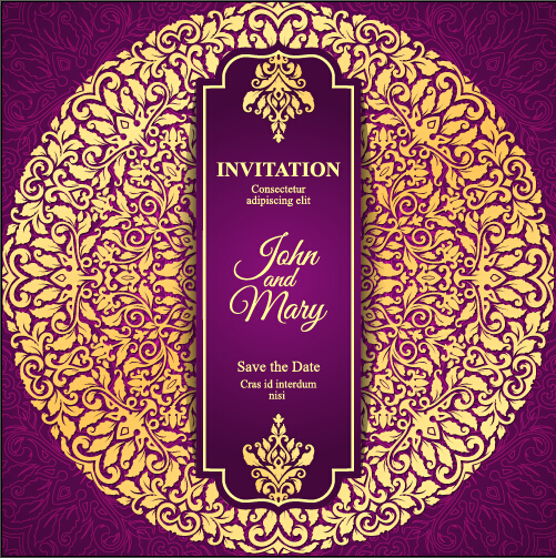 Vintage invitation card with purple floral pattern vector 06 vintage purple pattern invitation floral card   