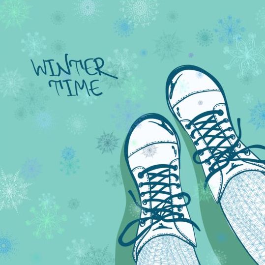 Winter woman shoes vector material woman winter shoes   