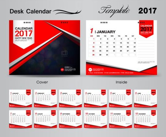 Desk calendar 2017 vectors template 04 desk calendar 2017   
