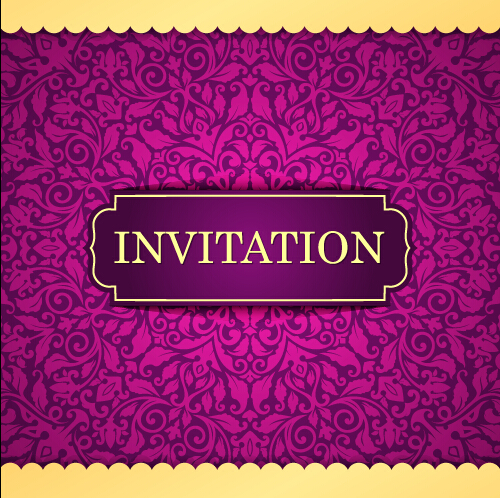 Vintage invitation card with purple floral pattern vector 05 vintage purple pattern invitation floral card   