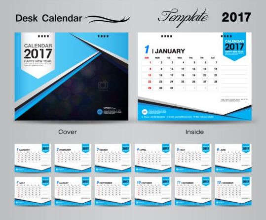 Desk calendar 2017 vectors template 02 desk calendar 2017   
