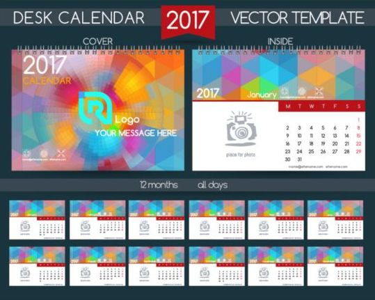 Desk calendar 2017 vectors template 01 desk calendar 2017   