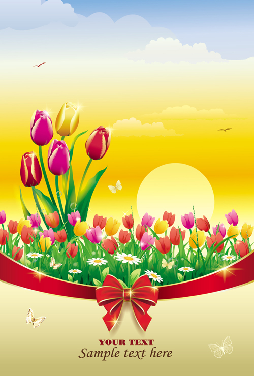 Elegant meadow with flowers art background vector 02 meadow flowers flower elegant background   