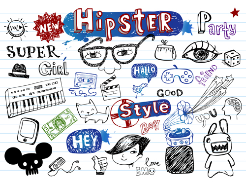 Hand drawing hipster elements vector illustration 01 illustration hipster Hand drawing   