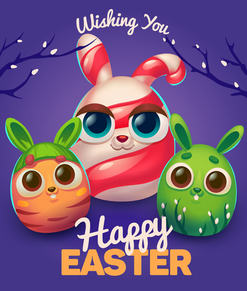 Easter rabbit cards vector material 05 rabbit easter cards   