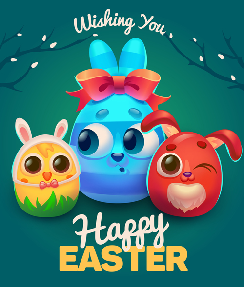 Easter rabbit cards vector material 04 rabbit easter cards   