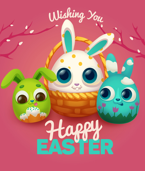 Easter rabbit cards vector material 03 rabbit easter cards   